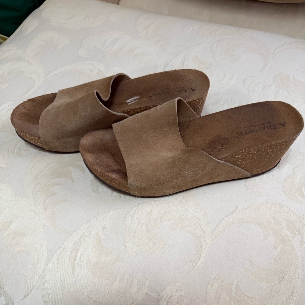 A. Gianetti Brown Suede Cork Wedge Slide Sandals Women’s 9.5 Made in Italy